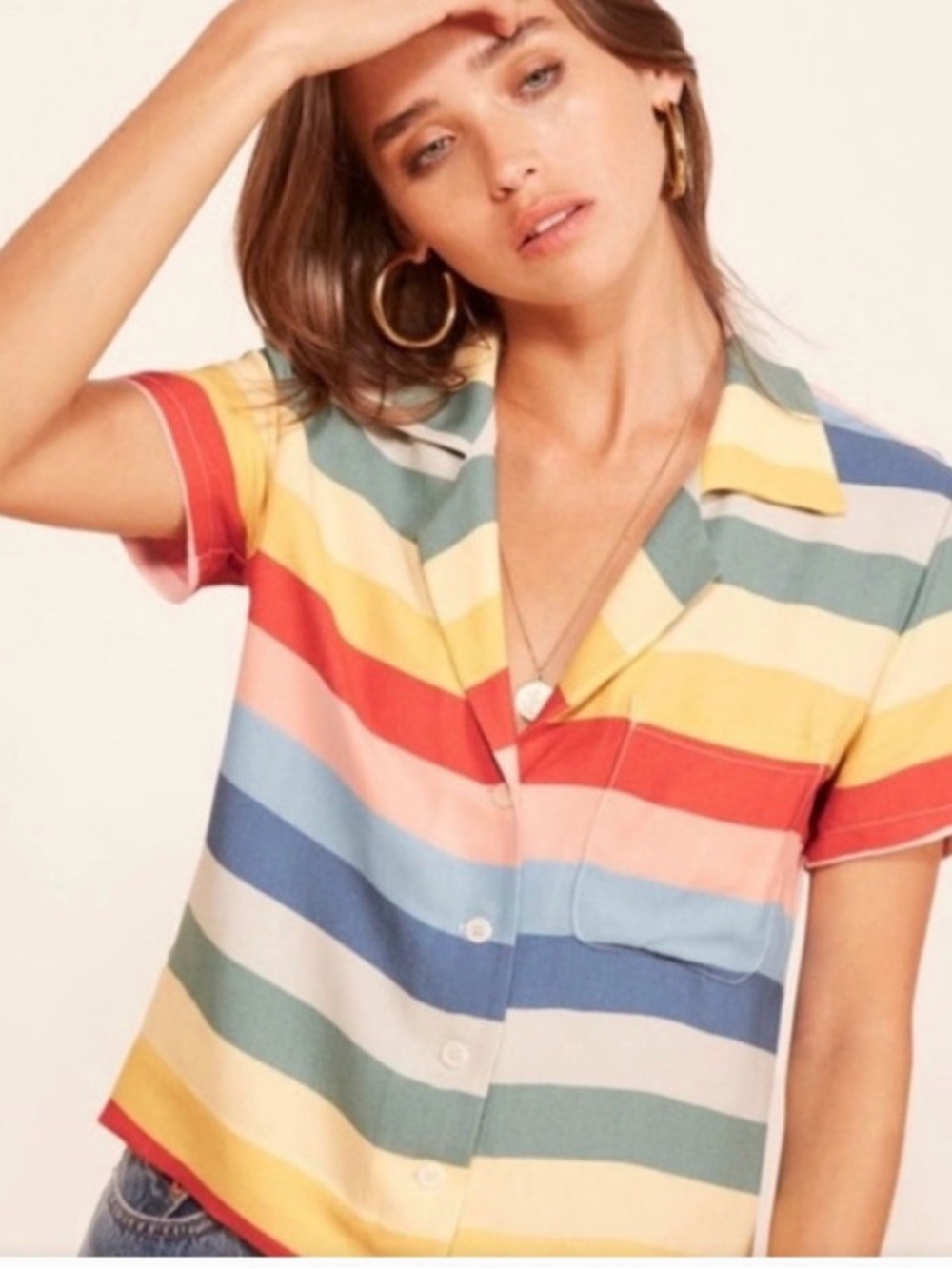 Reformation Multicolor Striped Short-Sleeve Button Shirt